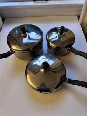 Farberware 7" Skillet, 1 Qt Pot, 2Qt Pot, Aluminum Clad Stainless Steel w/Lids